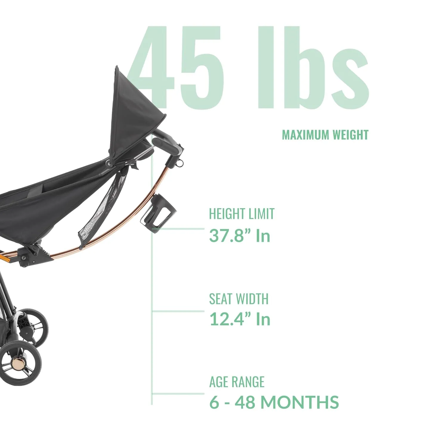 Evolur Roamer Ultra Light Umbrella Stroller in Gold Black, Quick One-Hand Easy Fold Travel Stroller, Five Point Safety Harness, Adjustable & Removable Canopy, Lightweight Aluminum Frame Baby Stroller