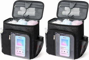 F-color Hanging Shower Caddy Portable - College Dorm Essentials for Guys with Hooks, Quick-Dry Shower Bag for Dorm Travel Gym Camping Essentials, Water-Resistant with Multiple Pockets, 2 Packs Black