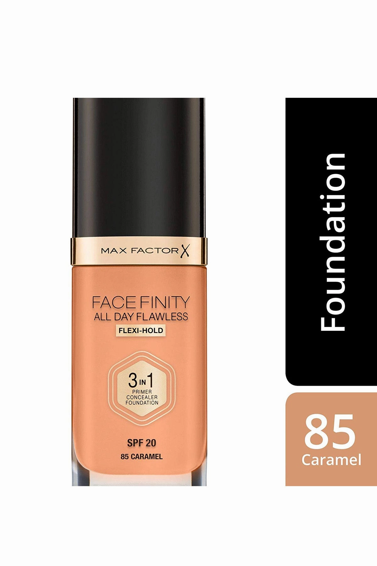 Facefinity All Day Flawless, Liquid Foundation, 3in1, 085 Caramel, 30 ml