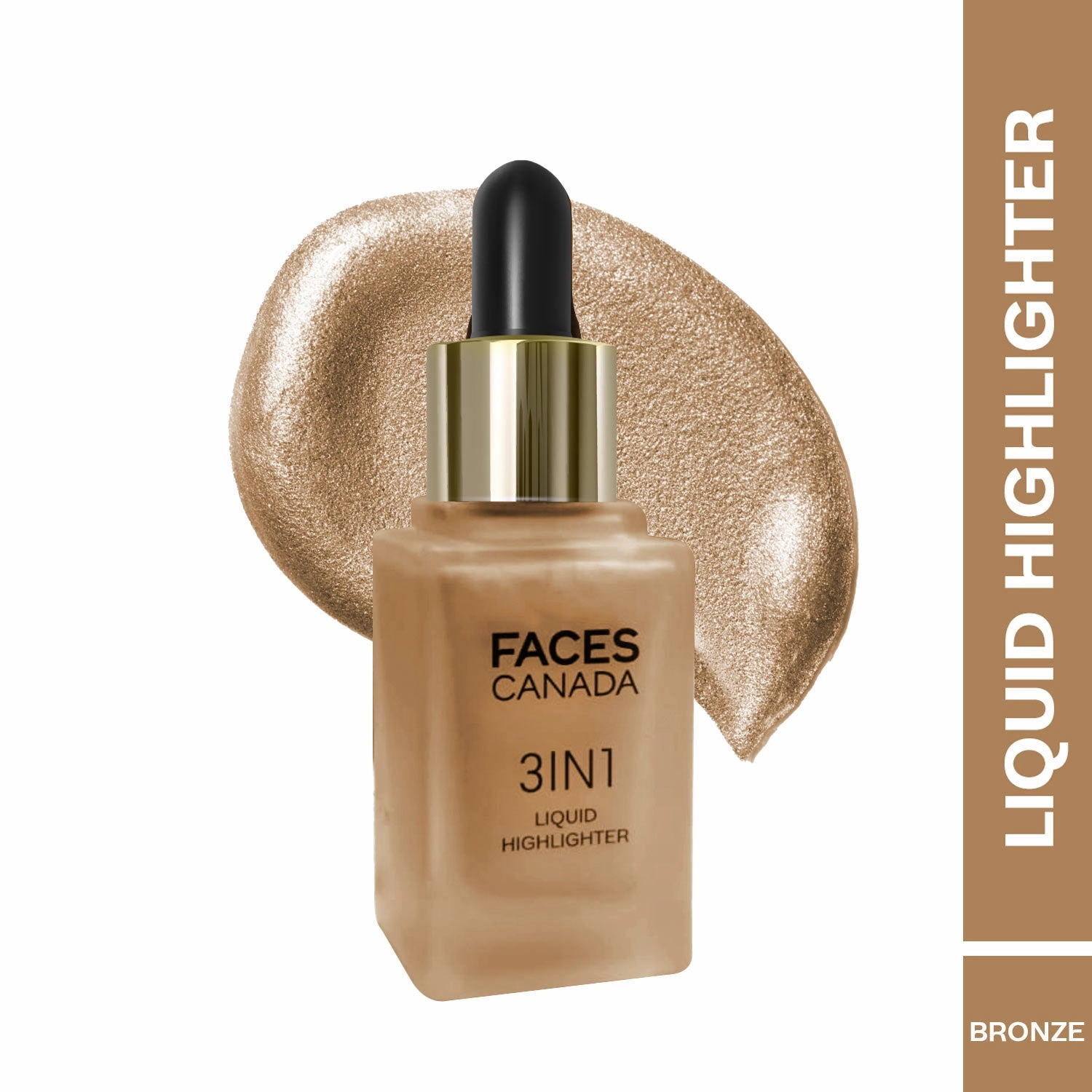 FACES CANADA 3 in 1 Liquid Highlighter – Bronze 02 18 ml | Primer | Highlighter | Strobe Serum | Luminous Finish | Lightweight Formula | Hydrating | Long Lasting Glow | Easily Blendable