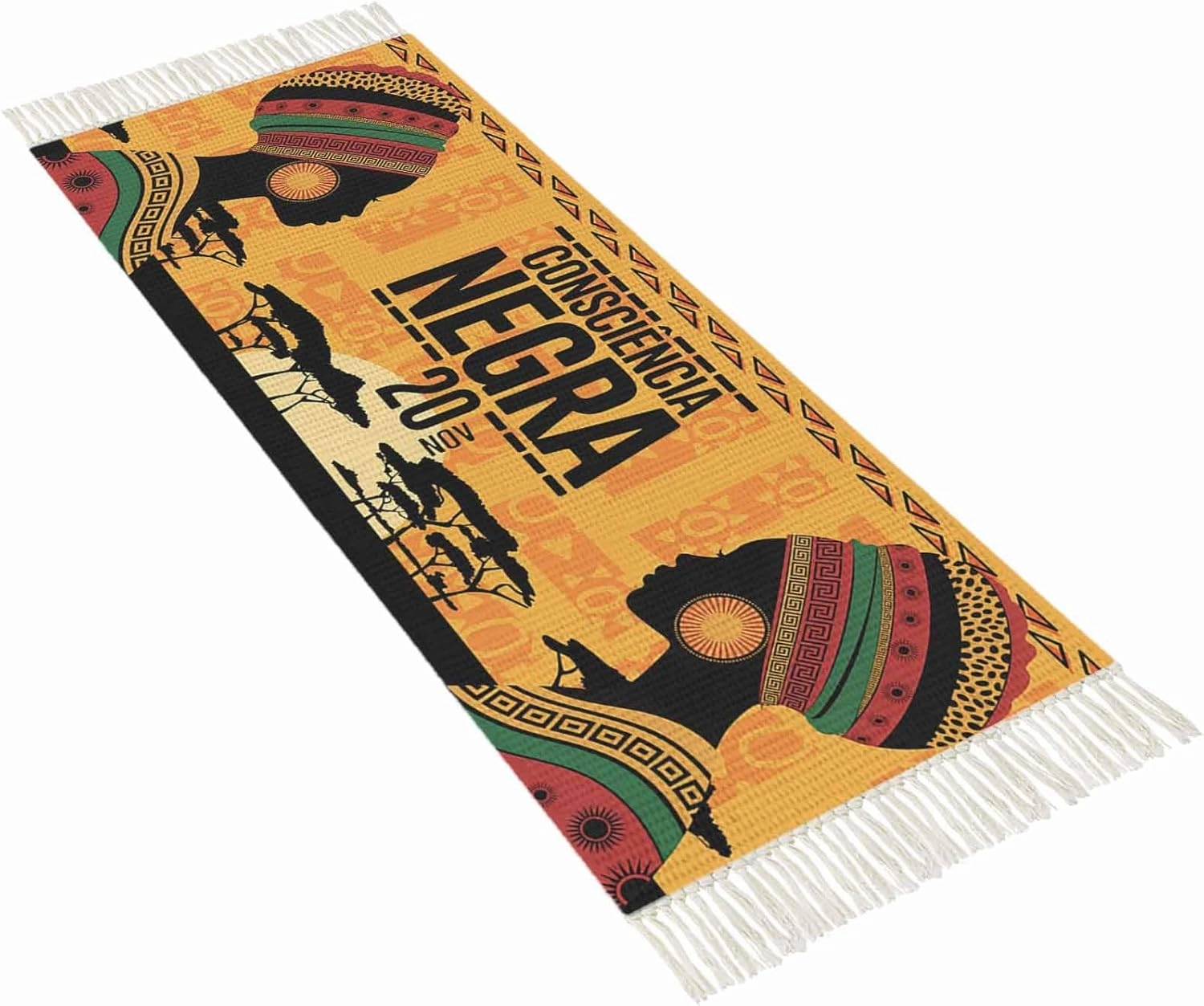 Farmhouse Boho Kitchen Hallway Runner Rug 2X5 Ft Carpet, Washable Woven Throw Carpet with Tassel, Africa Woman Tree Sunset Ethnic Art Non-Shedding Entryway Laundry Rugs