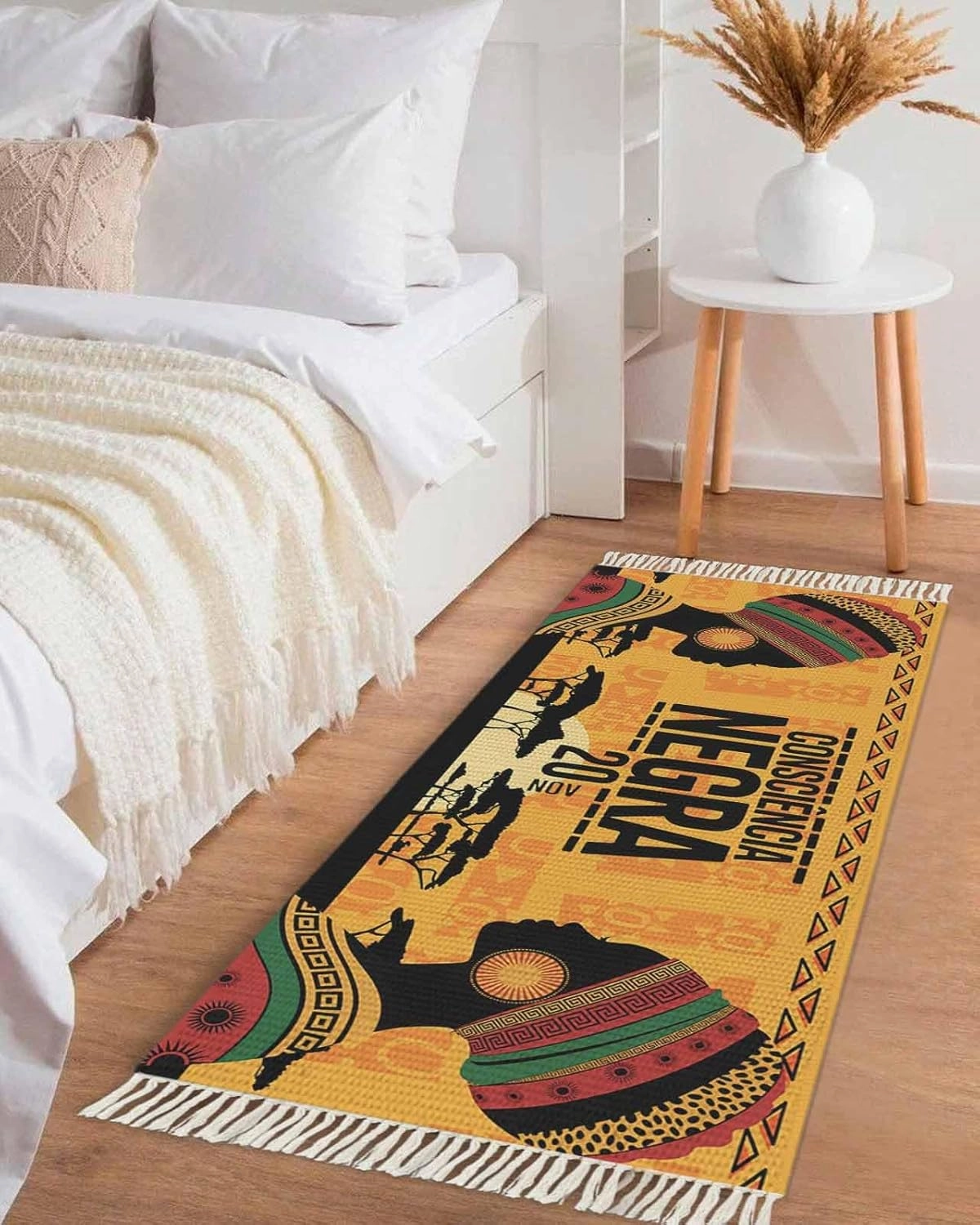 Farmhouse Boho Kitchen Hallway Runner Rug 2X5 Ft Carpet, Washable Woven Throw Carpet with Tassel, Africa Woman Tree Sunset Ethnic Art Non-Shedding Entryway Laundry Rugs