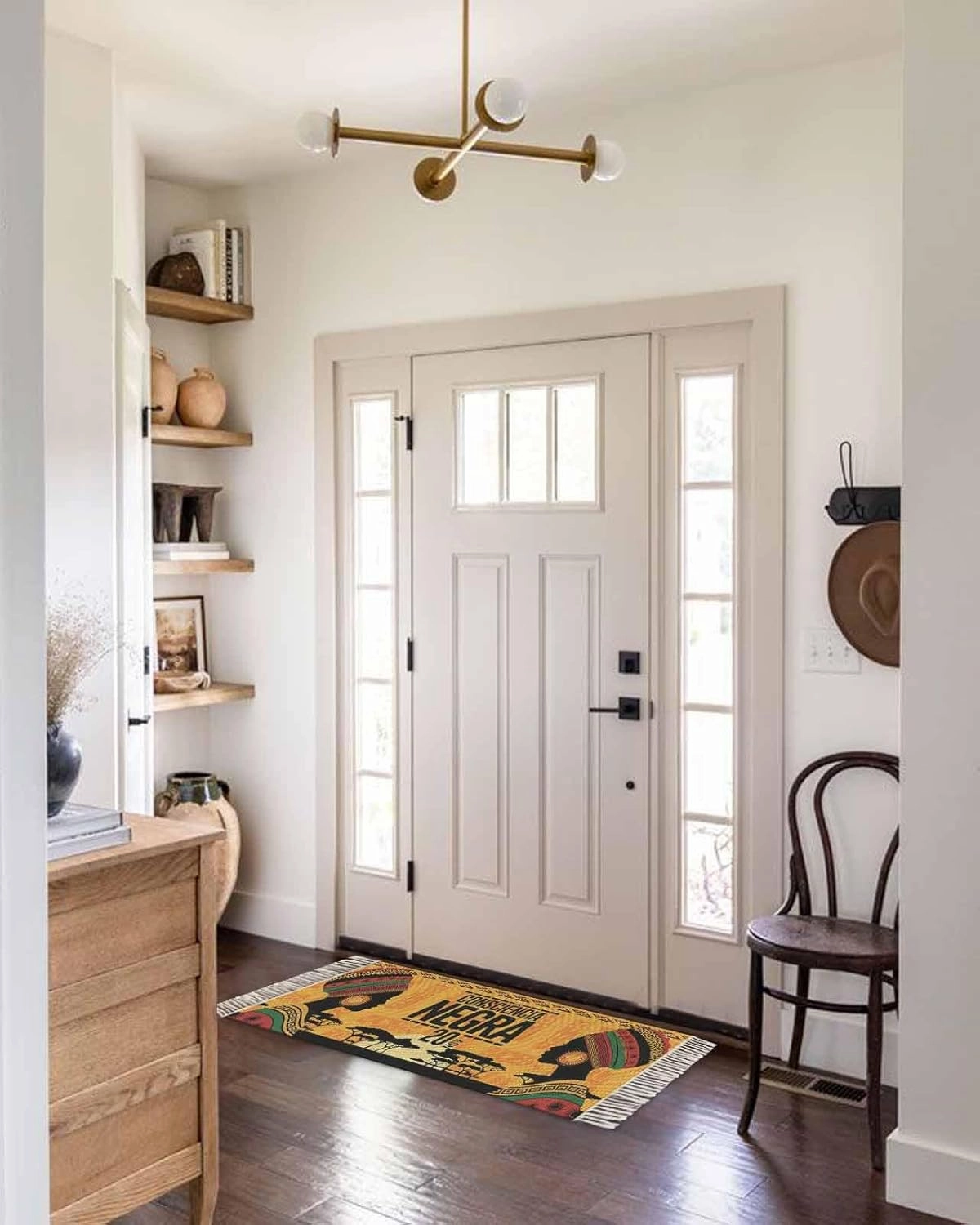 Farmhouse Boho Kitchen Hallway Runner Rug 2X5 Ft Carpet, Washable Woven Throw Carpet with Tassel, Africa Woman Tree Sunset Ethnic Art Non-Shedding Entryway Laundry Rugs