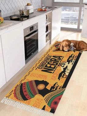 Farmhouse Boho Kitchen Hallway Runner Rug 2X5 Ft Carpet, Washable Woven Throw Carpet with Tassel, Africa Woman Tree Sunset Ethnic Art Non-Shedding Entryway Laundry Rugs