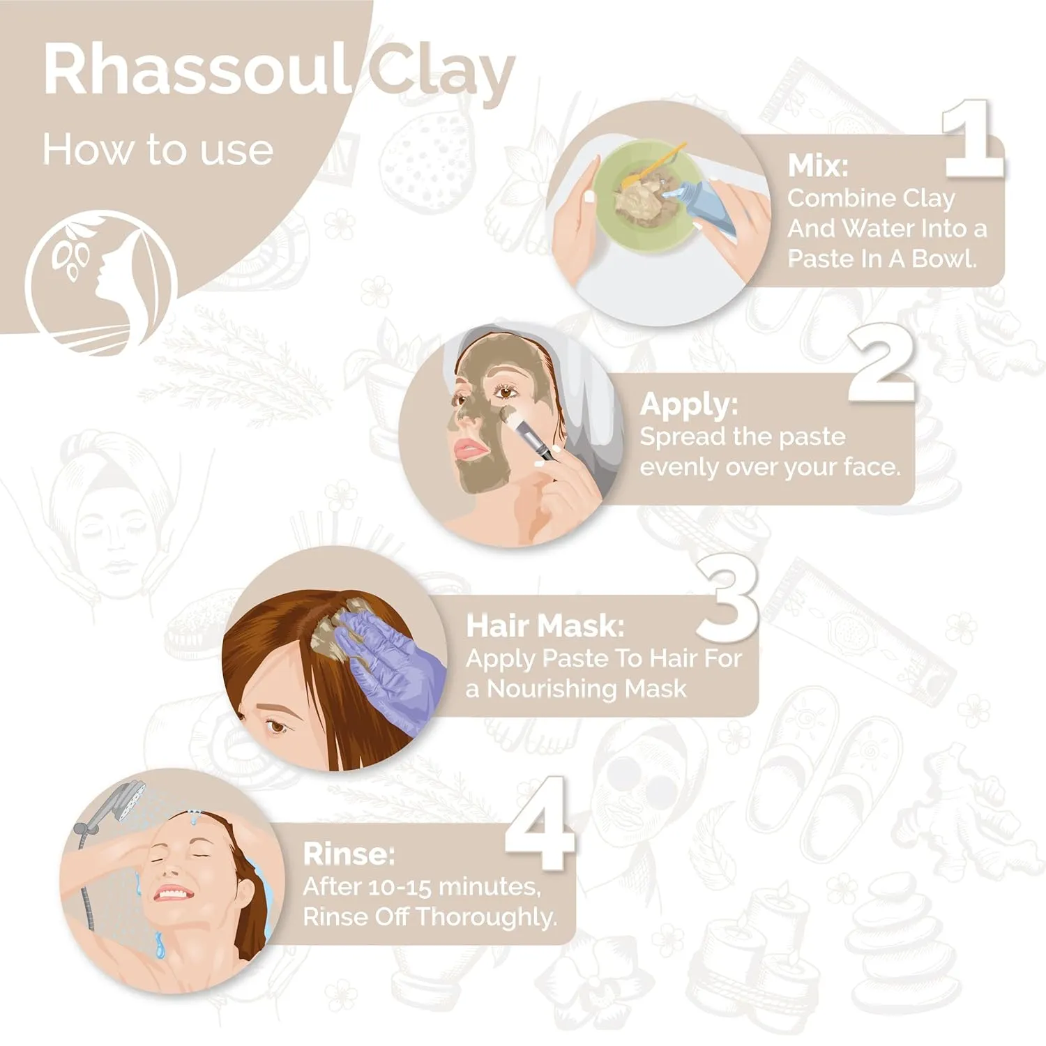 Fatima's Garden Rhassoul with Rose Petals - Soothing Face & Hair Mask, 425g