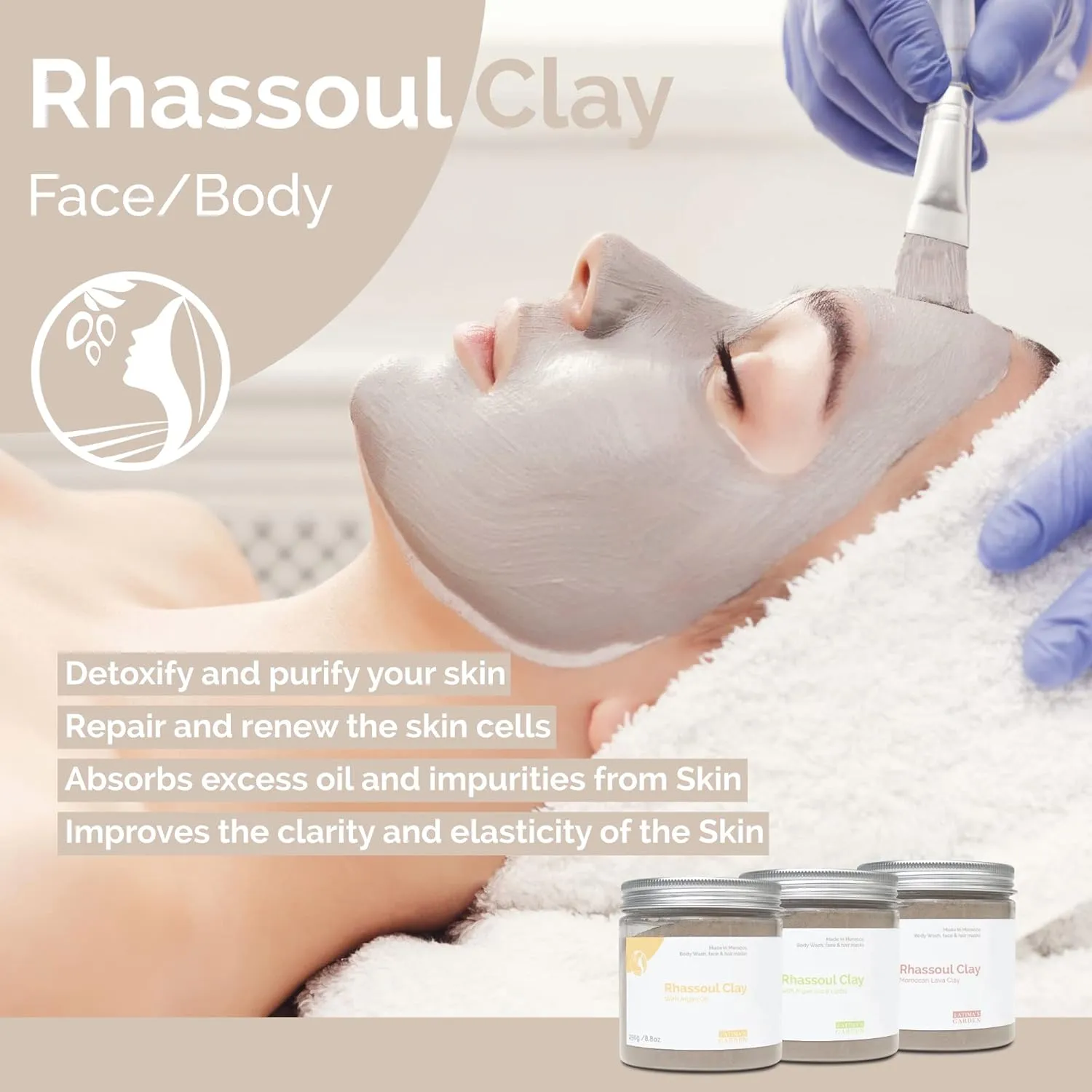 Fatima's Garden Rhassoul with Rose Petals - Soothing Face & Hair Mask, 425g