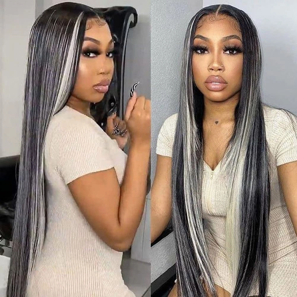 FB/613 Balayage Highlight Ombre Lace Front Wig Human Hair 180 Density Straight 13x4 HD Transparent Lace Front Wigs Human Hair Pre Plucked 26 Inch Ash Blonde Wig for Women With Baby Hair