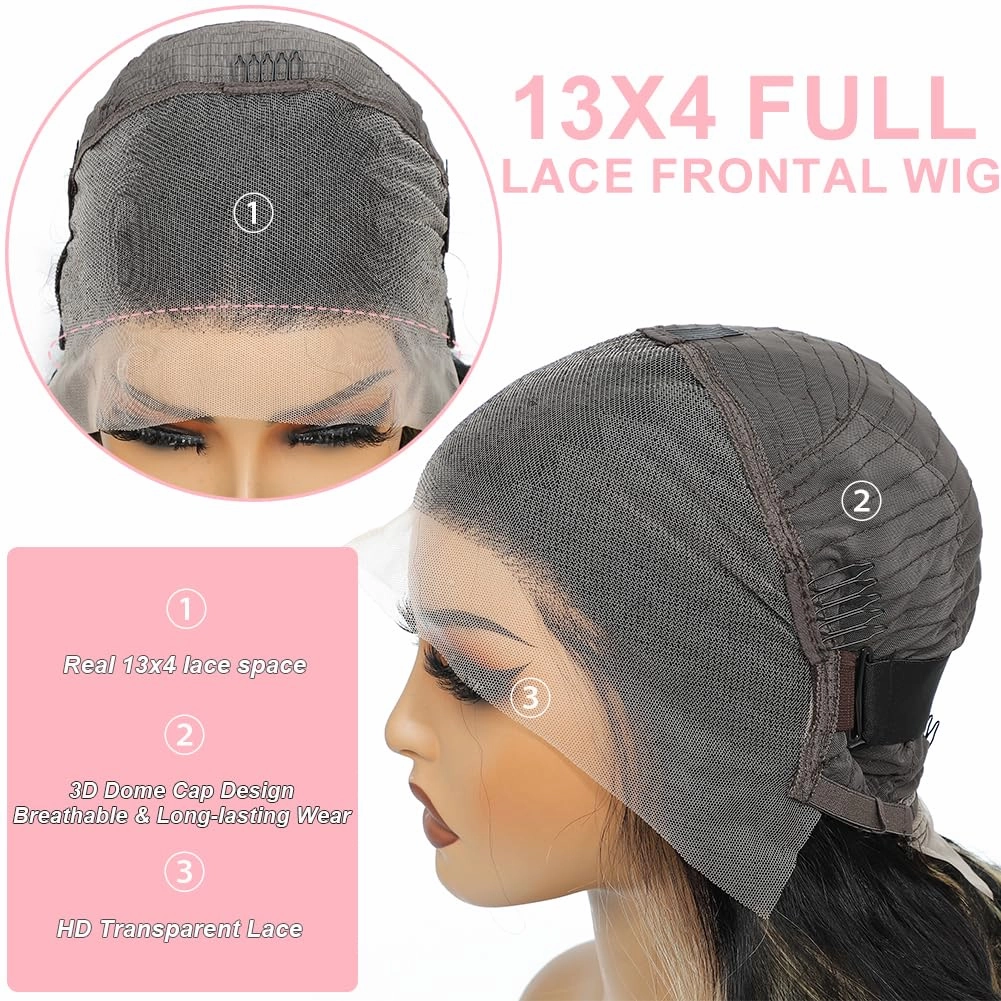 FB/613 Balayage Highlight Ombre Lace Front Wig Human Hair 180 Density Straight 13x4 HD Transparent Lace Front Wigs Human Hair Pre Plucked 26 Inch Ash Blonde Wig for Women With Baby Hair