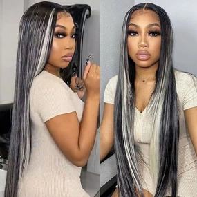 FB/613 Balayage Highlight Ombre Lace Front Wig Human Hair 180 Density Straight 13x4 HD Transparent Lace Front Wigs Human Hair Pre Plucked 26 Inch Ash Blonde Wig for Women With Baby Hair
