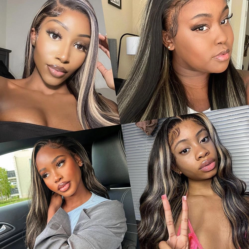 FB/613 Balayage Highlight Ombre Lace Front Wig Human Hair 180 Density Straight 13x4 HD Transparent Lace Front Wigs Human Hair Pre Plucked 26 Inch Ash Blonde Wig for Women With Baby Hair