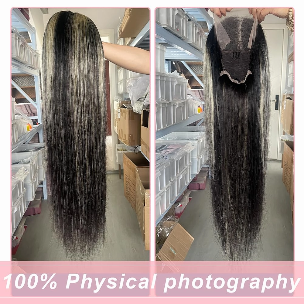 FB/613 Balayage Highlight Ombre Lace Front Wig Human Hair 180 Density Straight 13x4 HD Transparent Lace Front Wigs Human Hair Pre Plucked 26 Inch Ash Blonde Wig for Women With Baby Hair
