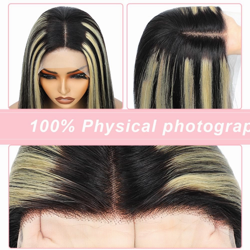 FB/613 Balayage Highlight Ombre Lace Front Wig Human Hair 180 Density Straight 13x4 HD Transparent Lace Front Wigs Human Hair Pre Plucked 26 Inch Ash Blonde Wig for Women With Baby Hair