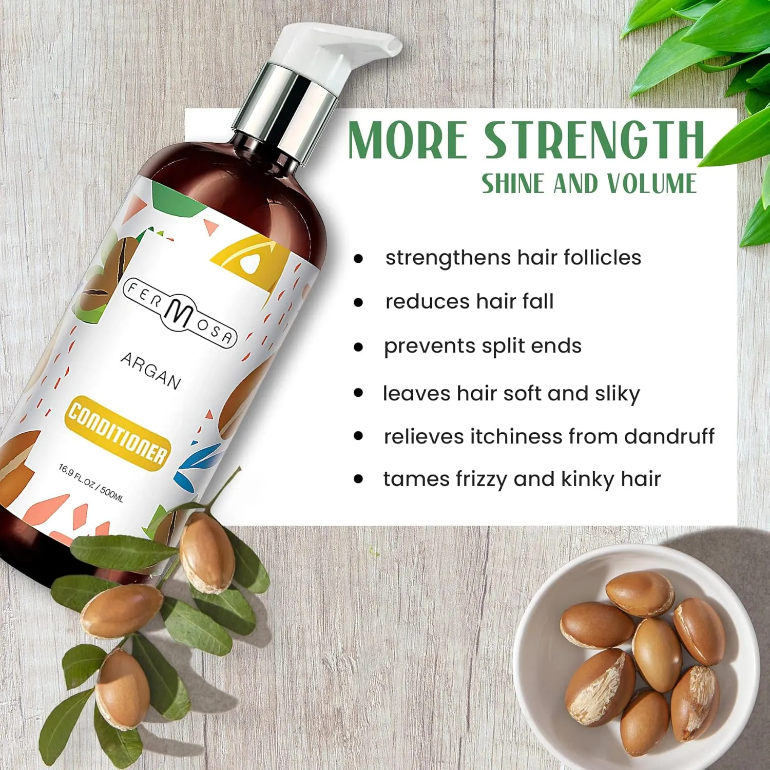 FERMOSA Conditioner - Renewing Conditioner, Detox Clarifying & Cleansing Conditioner, Moisturizing & Nourishing, Anti Dandruff, Controls Frizz, Sulfate Free, 16.9 ounce (Argan)
