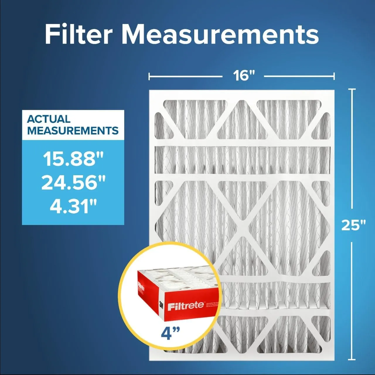 Filtrete 16x25x4, AC Furnace Air Filter, MPR 1000 DP, Micro Allergen Defense Deep Pleat, 2-Pack (actual dimensions 15.88 x 24.56 x 4.31)