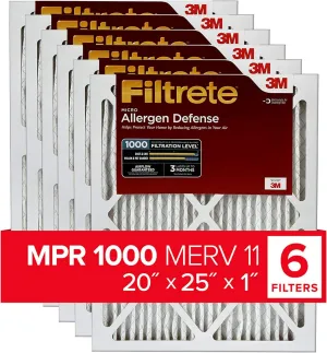 Filtrete 20x25x1, AC Furnace Air Filter, MPR 1000, Micro Allergen Defense, 6-Pack