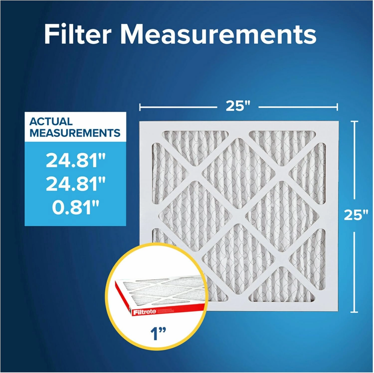 Filtrete 25x25x1 AC Furnace Air Filter, MERV 11, MPR 1000, Micro Allergen Defense, 3-Month Pleated 1-Inch Electrostatic Air Cleaning Filter, 4 Pack (Actual Size 4-Pack 24.688x24.688x0.813 in)