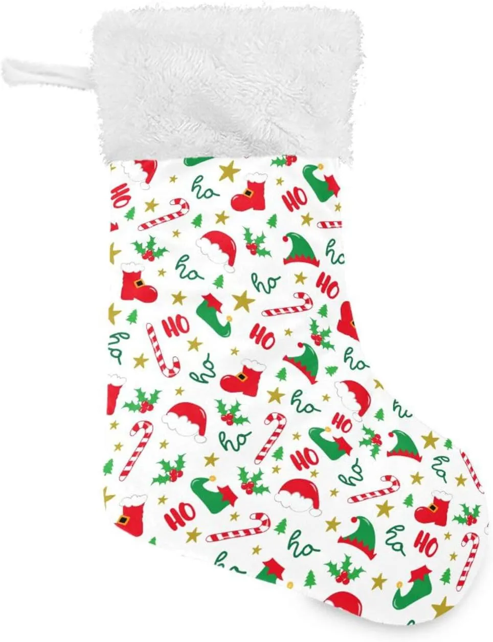 Fireplace Hanging Stockings with Plush Cuff,Xmas Elf Hat Shoes Christmas Stockings Personalized Large Stocking Decoration for Family Party Holiday Season Farmhouse,1 Pack,17.7"