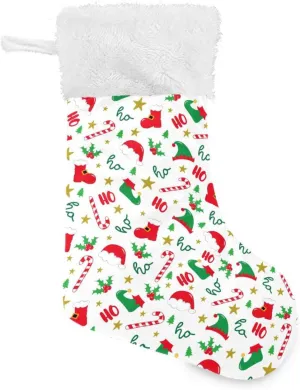 Fireplace Hanging Stockings with Plush Cuff,Xmas Elf Hat Shoes Christmas Stockings Personalized Large Stocking Decoration for Family Party Holiday Season Farmhouse,1 Pack,17.7"