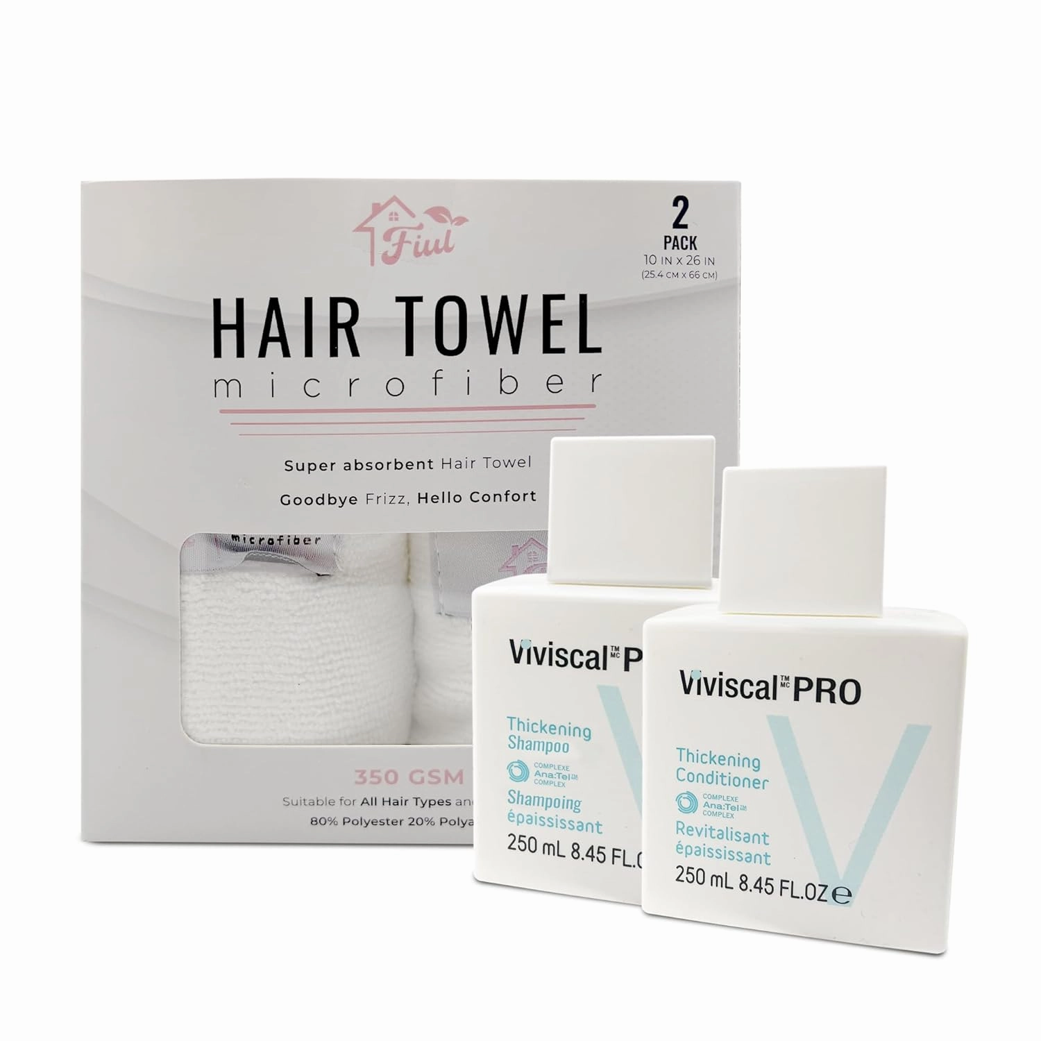 FIUL - Professional Thickening Shampoo & Conditioner - with FIUL Hair Microfiber Hair Towel (2 Pack) - Thin to Thick Shampoo & Conditioner 8.45 fl oz each
