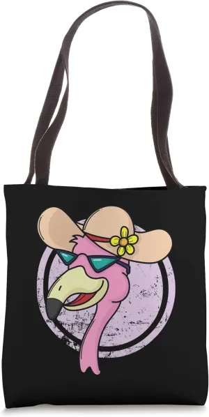 Flamingo on Vacation with Sun Hat Tote Bag