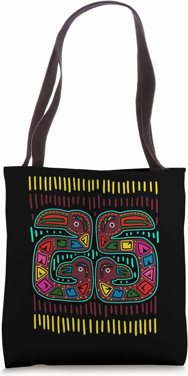 Flamingo Mola Art by Panama Kuna Tribe Pink Flamingo Tote Bag