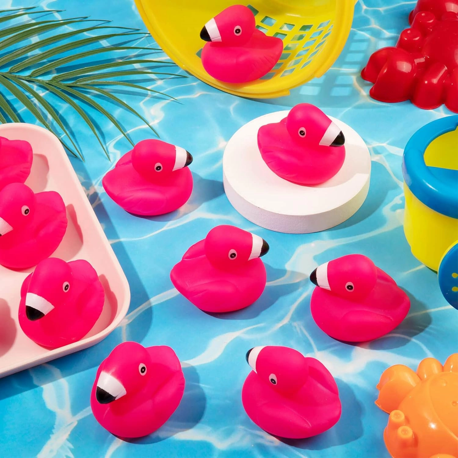 Flamingo Rubber Duckies for Kids, 24PCS Pink Flamingo Duck Bath Toys Cute Floating Squeaky Mini Rubber Ducks for Baby Shower, Cake Decoration, Classroom Carnival Prizes