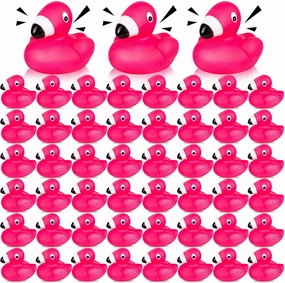 Flamingo Rubber Duckies for Kids, 24PCS Pink Flamingo Duck Bath Toys Cute Floating Squeaky Mini Rubber Ducks for Baby Shower, Cake Decoration, Classroom Carnival Prizes
