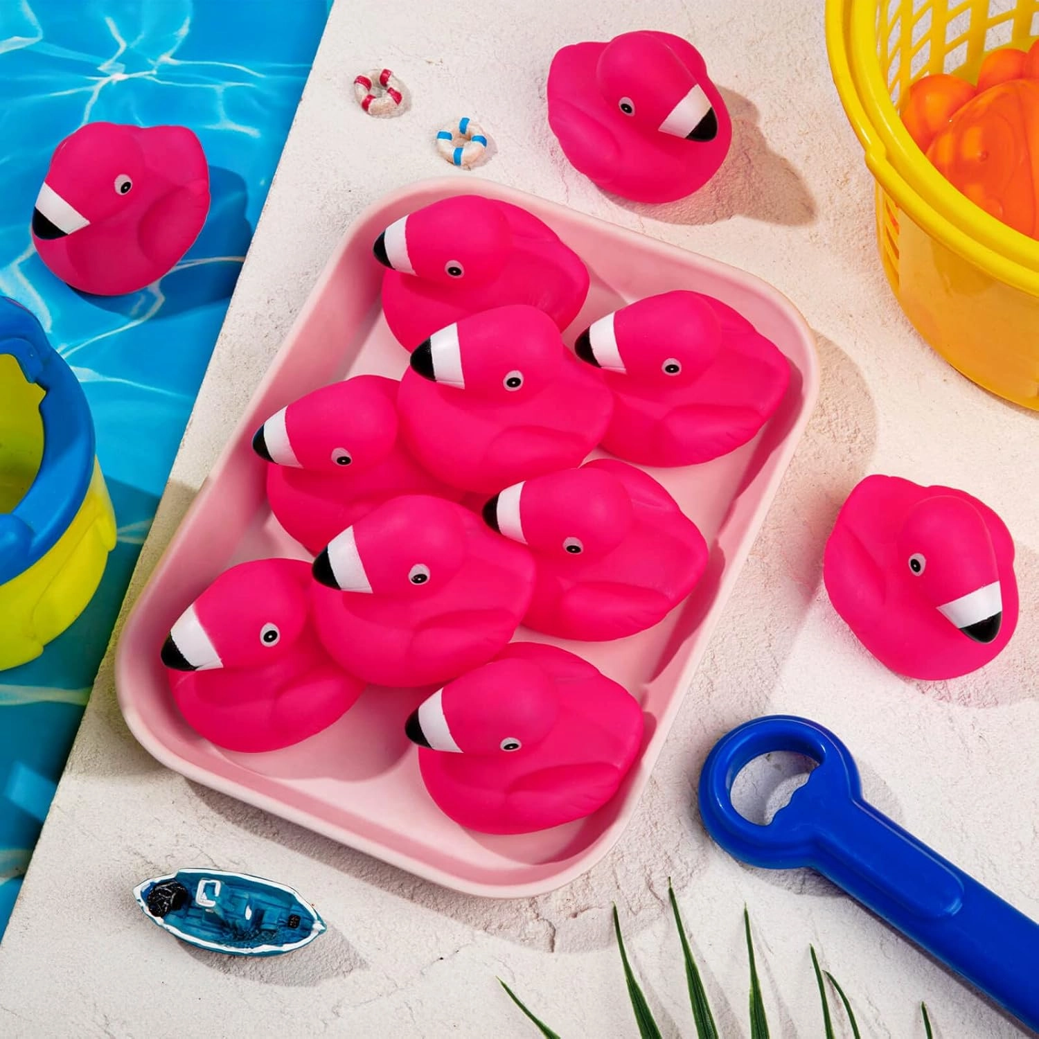 Flamingo Rubber Duckies for Kids, 24PCS Pink Flamingo Duck Bath Toys Cute Floating Squeaky Mini Rubber Ducks for Baby Shower, Cake Decoration, Classroom Carnival Prizes