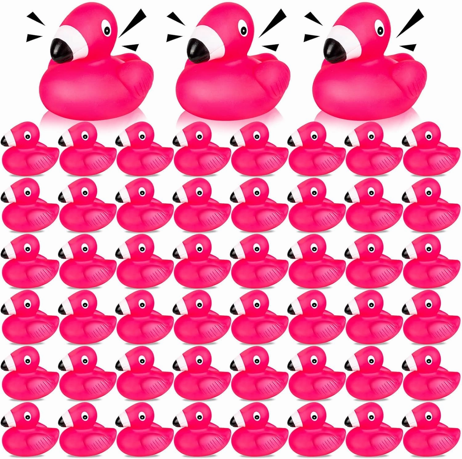 Flamingo Rubber Duckies for Kids, 24PCS Pink Flamingo Duck Bath Toys Cute Floating Squeaky Mini Rubber Ducks for Baby Shower, Cake Decoration, Classroom Carnival Prizes