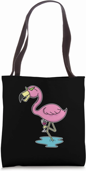 Flamingo with Wine Tote Bag