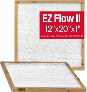 Flanders EZ-Flow II 12x20x1 Air Filters, MERV 1, Furnace, HVAC, & AC Filter - High-Airflow, Energy-Efficient, Fiberglass Media 10055.011220, (2-Pack)