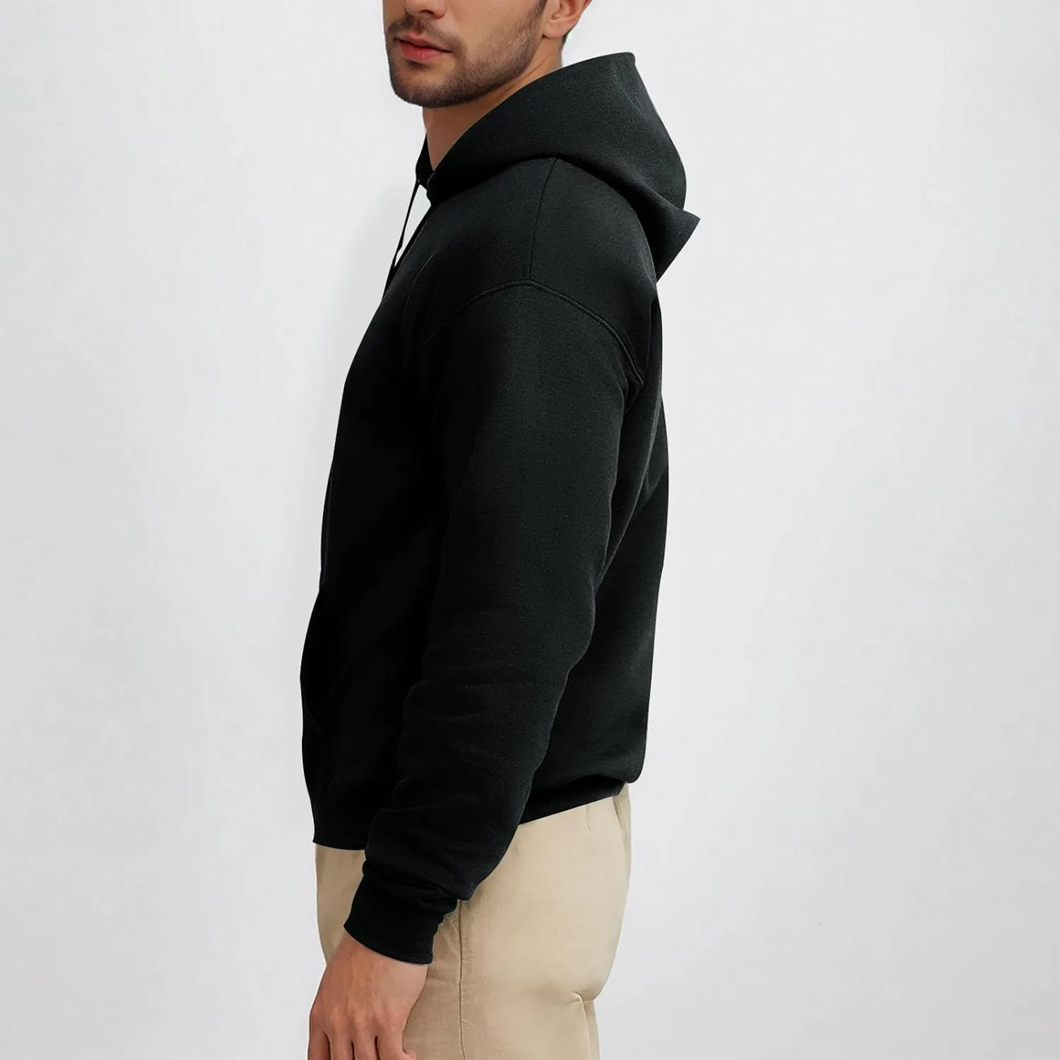 Fleece Hoodie for Men Fleece Lined Drawstring Long Sleeve Pullover Tops Basic Solid Hooded Sweatshirt With Pocket