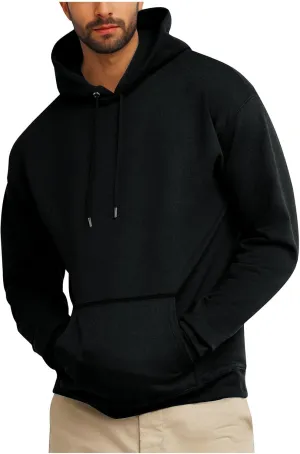 Fleece Hoodie for Men Fleece Lined Drawstring Long Sleeve Pullover Tops Basic Solid Hooded Sweatshirt With Pocket
