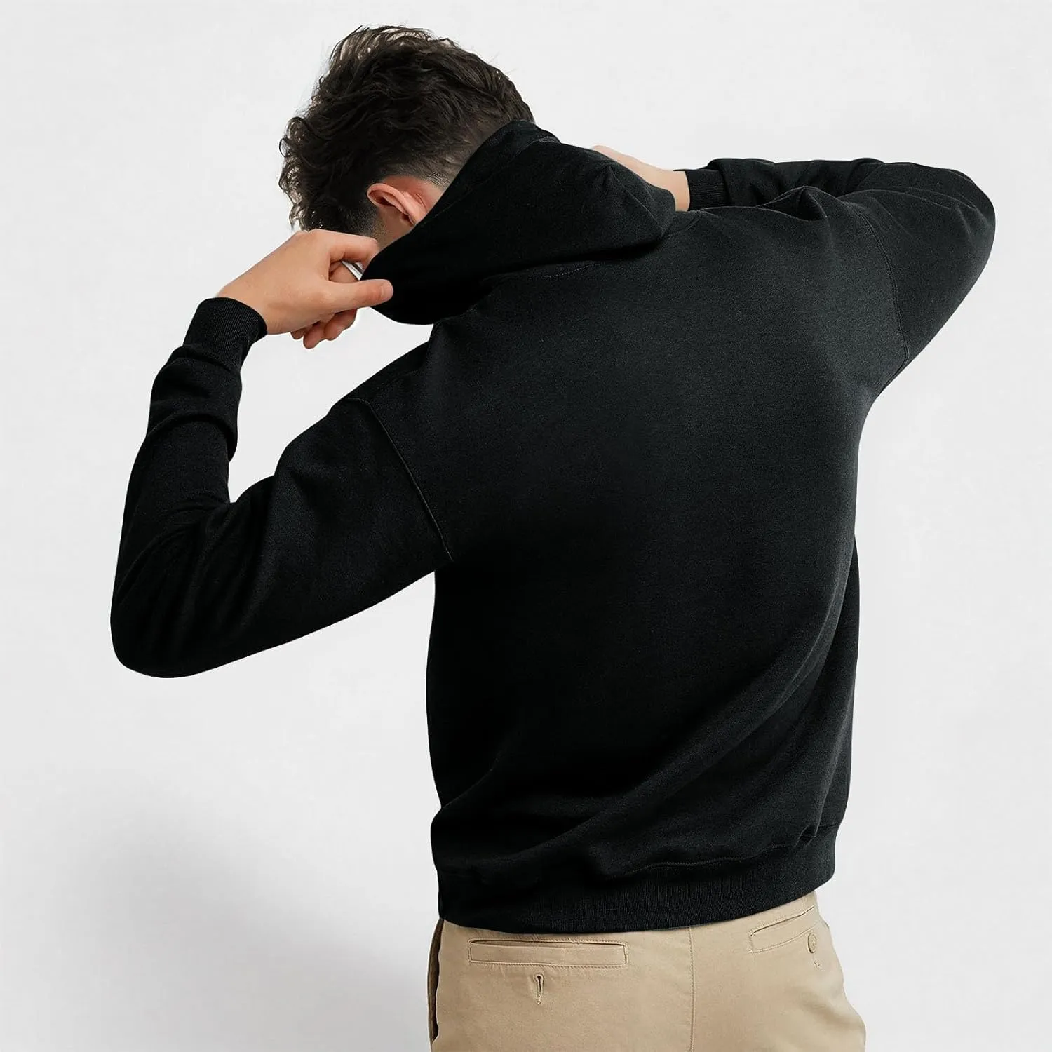 Fleece Hoodie for Men Fleece Lined Drawstring Long Sleeve Pullover Tops Basic Solid Hooded Sweatshirt With Pocket