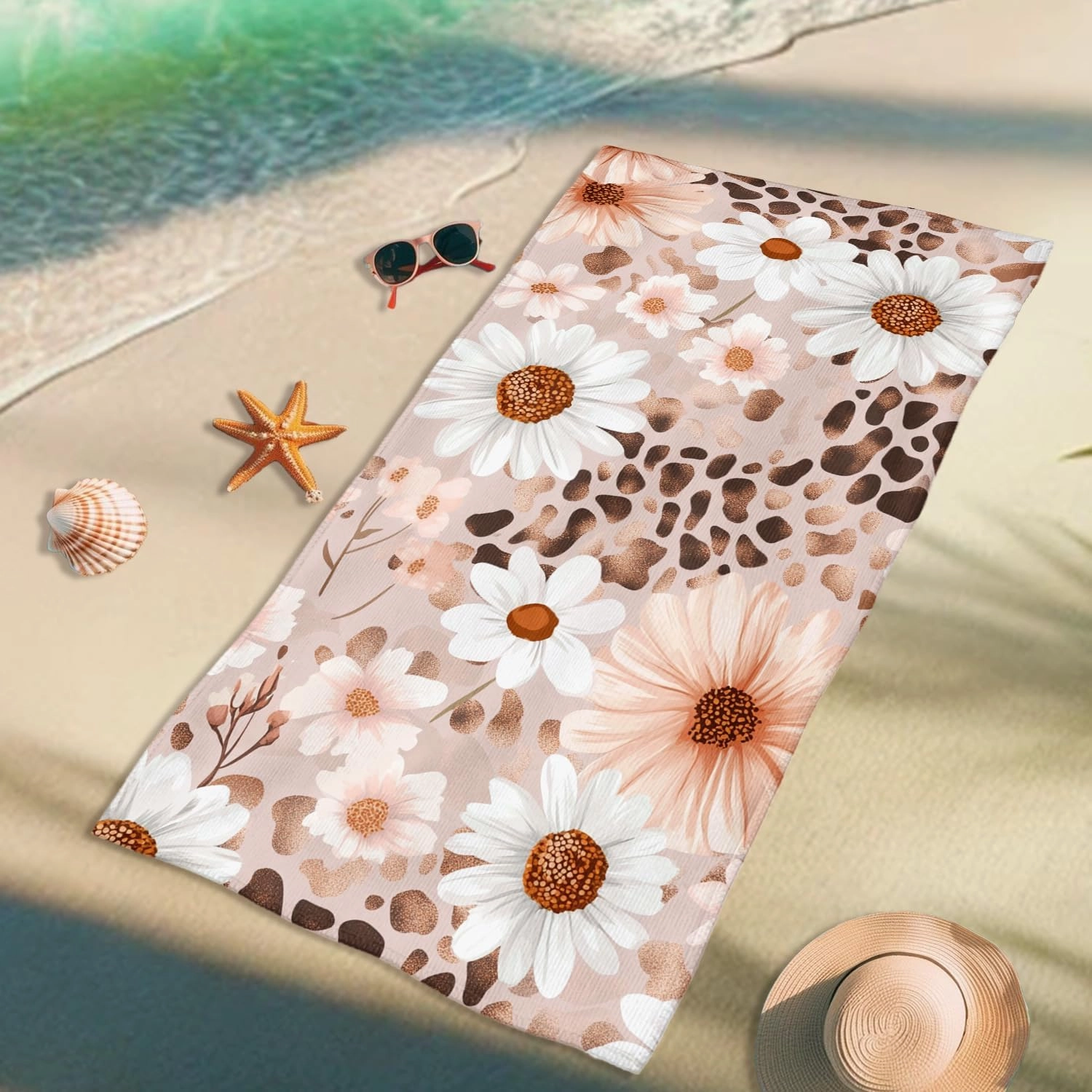 Floral Print Microfiber Beach Towel Large Peach Daisy Design Quick Dry Sand Free Absorbent Oversized Lightweight Travel Picnic Essentials 62x31 Inch
