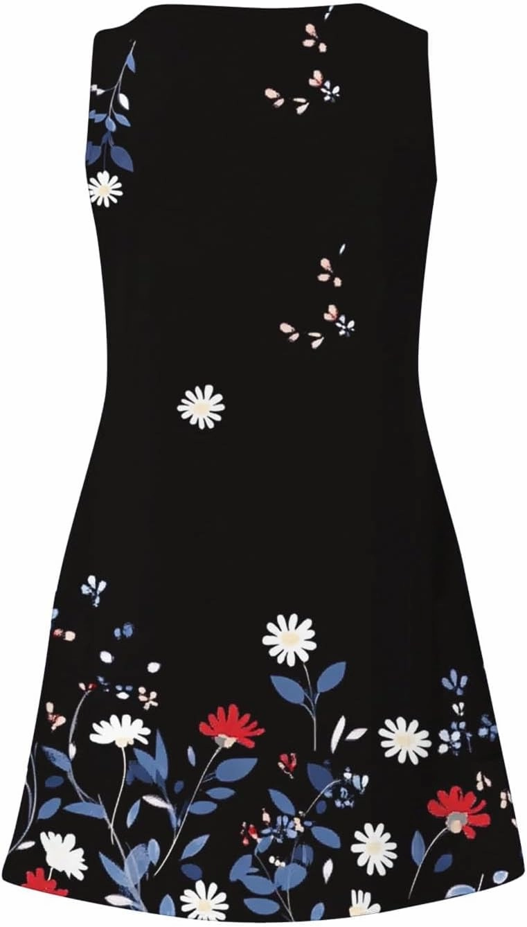 Flowy Dresses for Women Casual Sleeveless Boho Cute Sundress Crewneck Summer Beach Mini Tank Dress Vacation