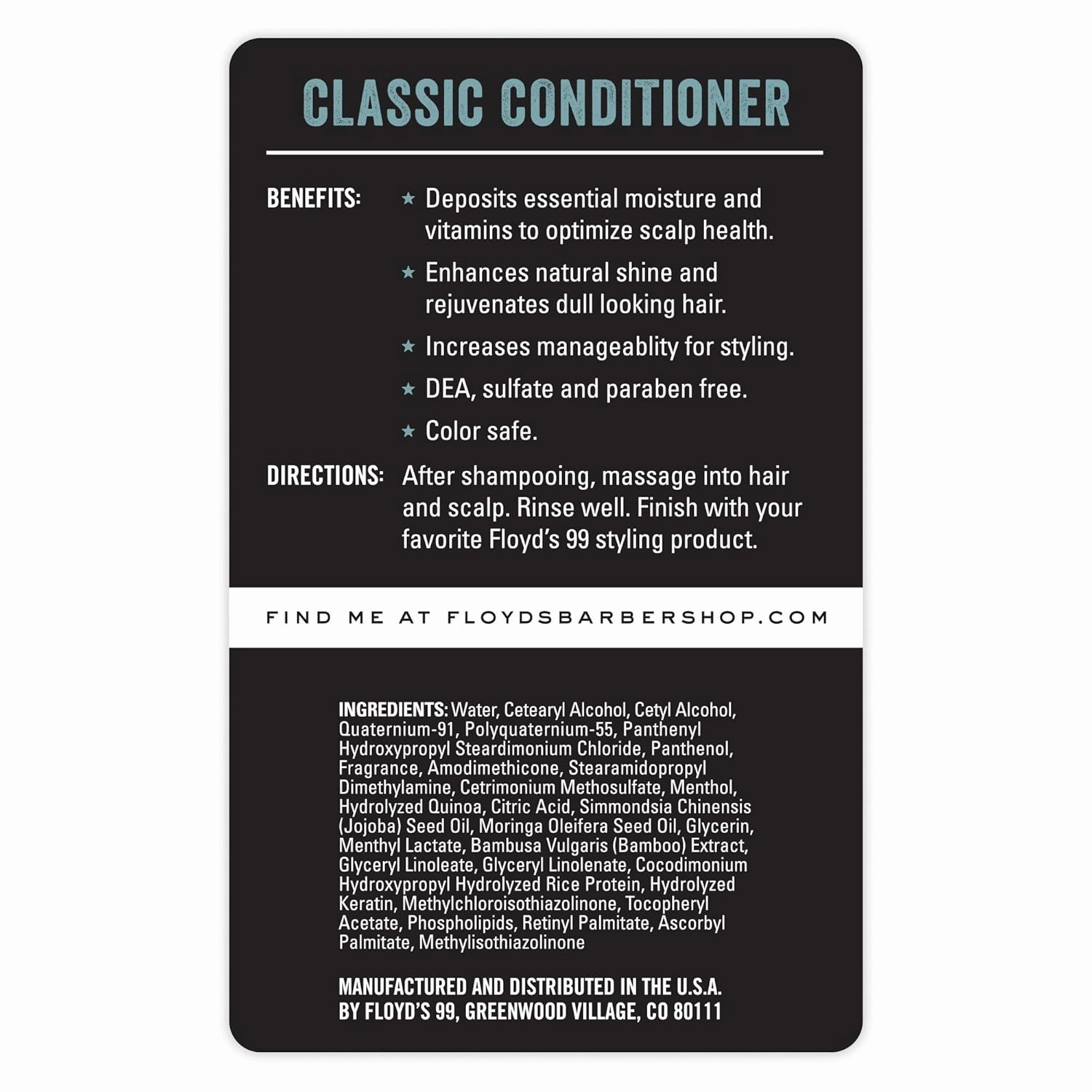 Floyd's 99 Classic Conditioner - Moisturizing - Soothing - Cooling - 14 oz.