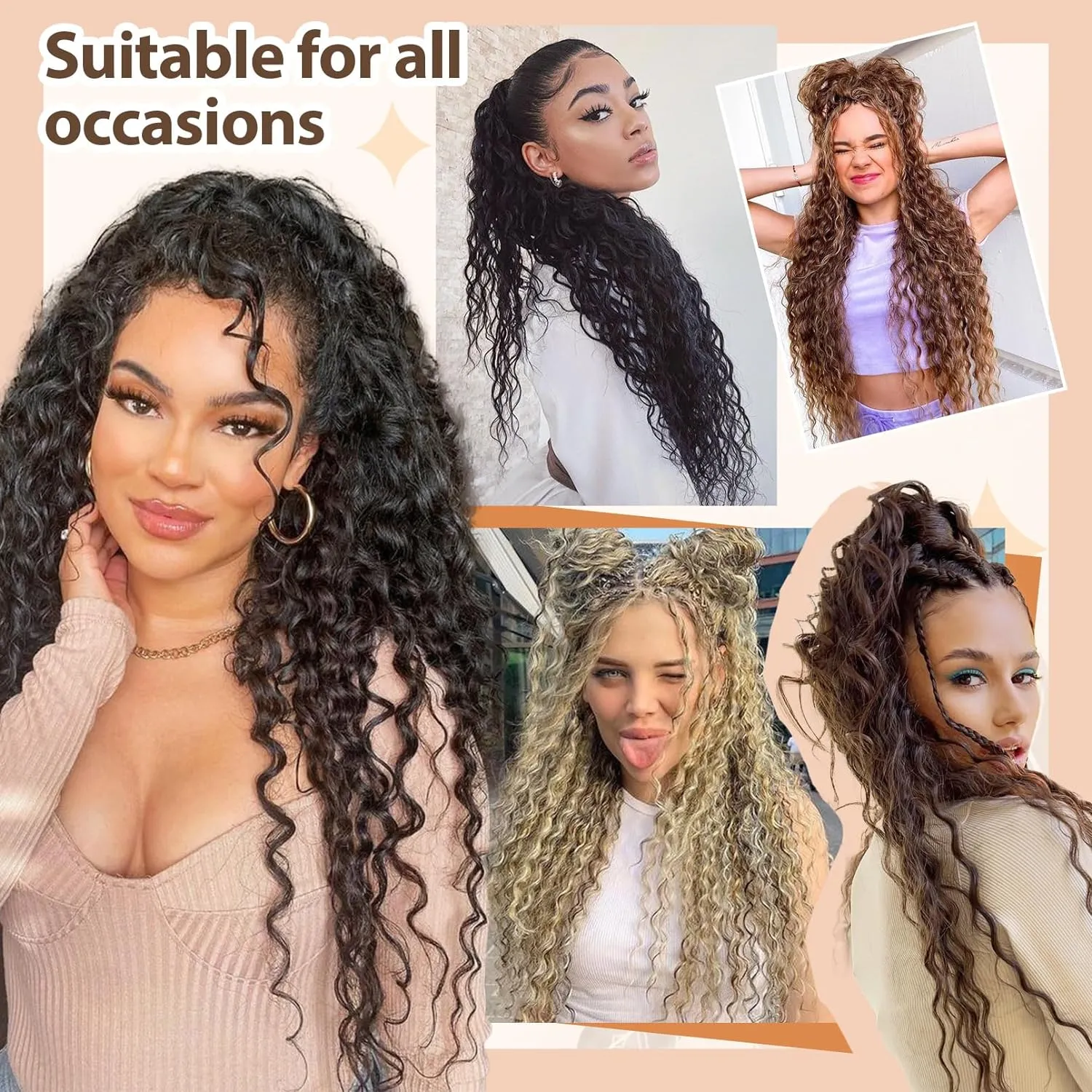 Flufymooz Ponytail Extension, 26 Inch Bohemian Style Drawstring Ponytail Hair Extensions for Women, Long Curly Wavy Ponytail Natural Synthetic Hairpiece for Women (26 Inch Almond brown)