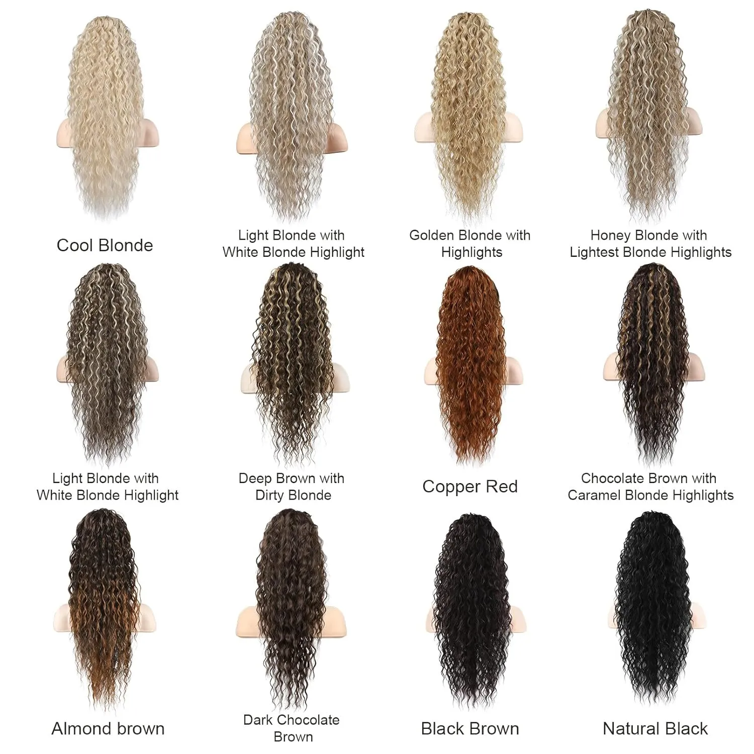 FLUFYMOOZ Ponytail Extension, 26 Inch Bohemian Style Drawstring Ponytail Hair Extensions for Women, Long Curly Wavy Ponytail Natural Synthetic Hairpiece for Women (26 Inch Chocolate Brown with Blonde Highlights)