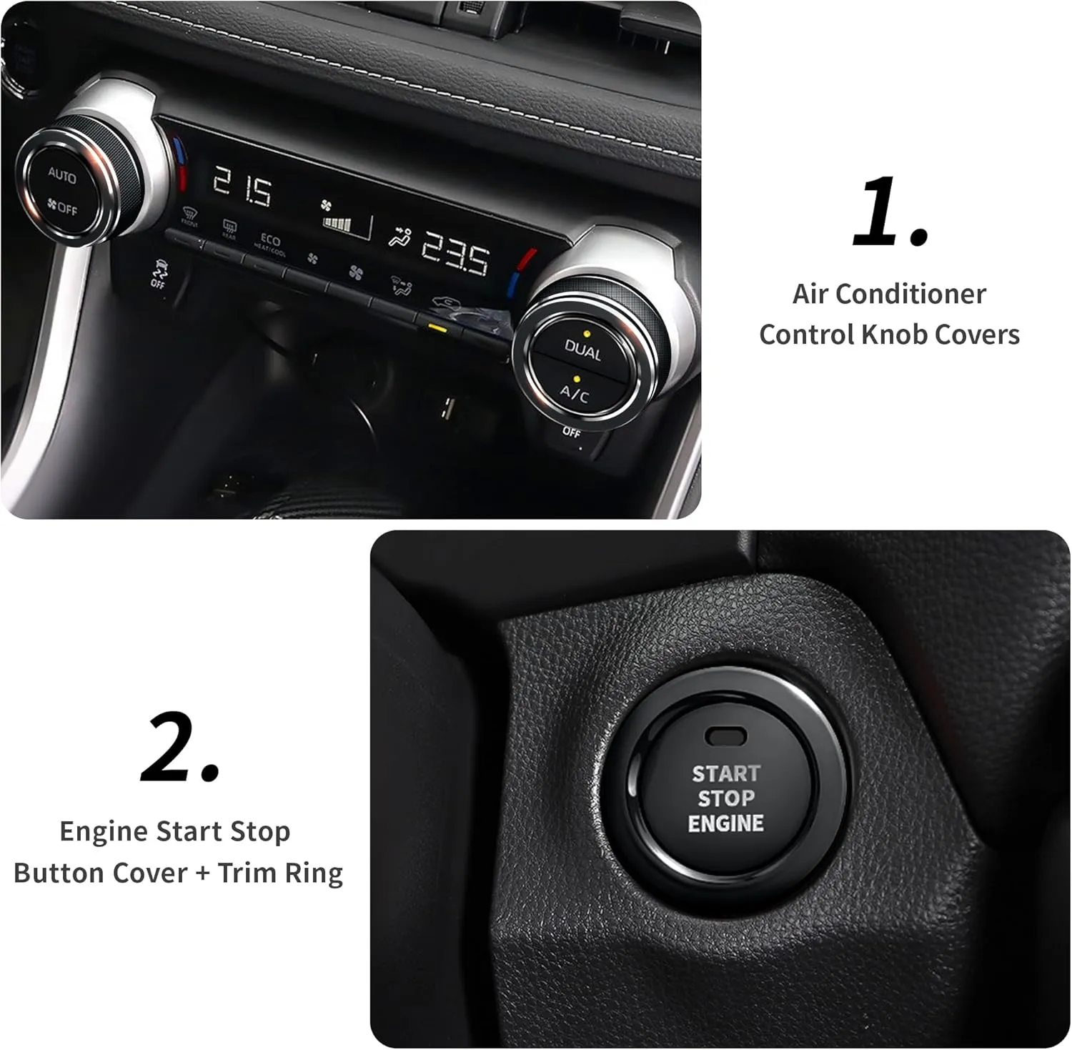 for Toyota RAV4 Accessories 2025 2024 2023 2022 2021 2020 2019 -Air Conditioning Knob Covers, Push Start Button Cover Trim Rings 4pcs (Black)