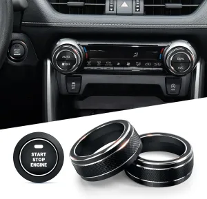 for Toyota RAV4 Accessories 2025 2024 2023 2022 2021 2020 2019 -Air Conditioning Knob Covers, Push Start Button Cover Trim Rings 4pcs (Black)