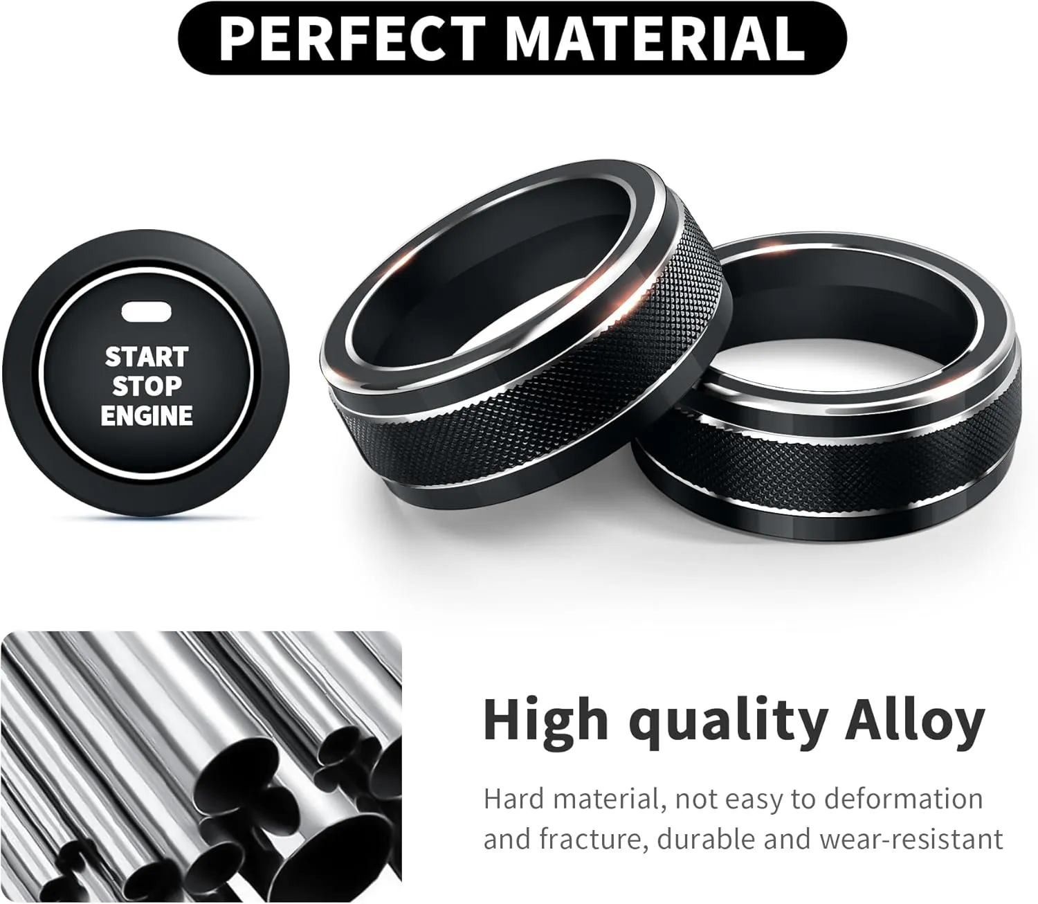 for Toyota RAV4 Accessories 2025 2024 2023 2022 2021 2020 2019 -Air Conditioning Knob Covers, Push Start Button Cover Trim Rings 4pcs (Black)
