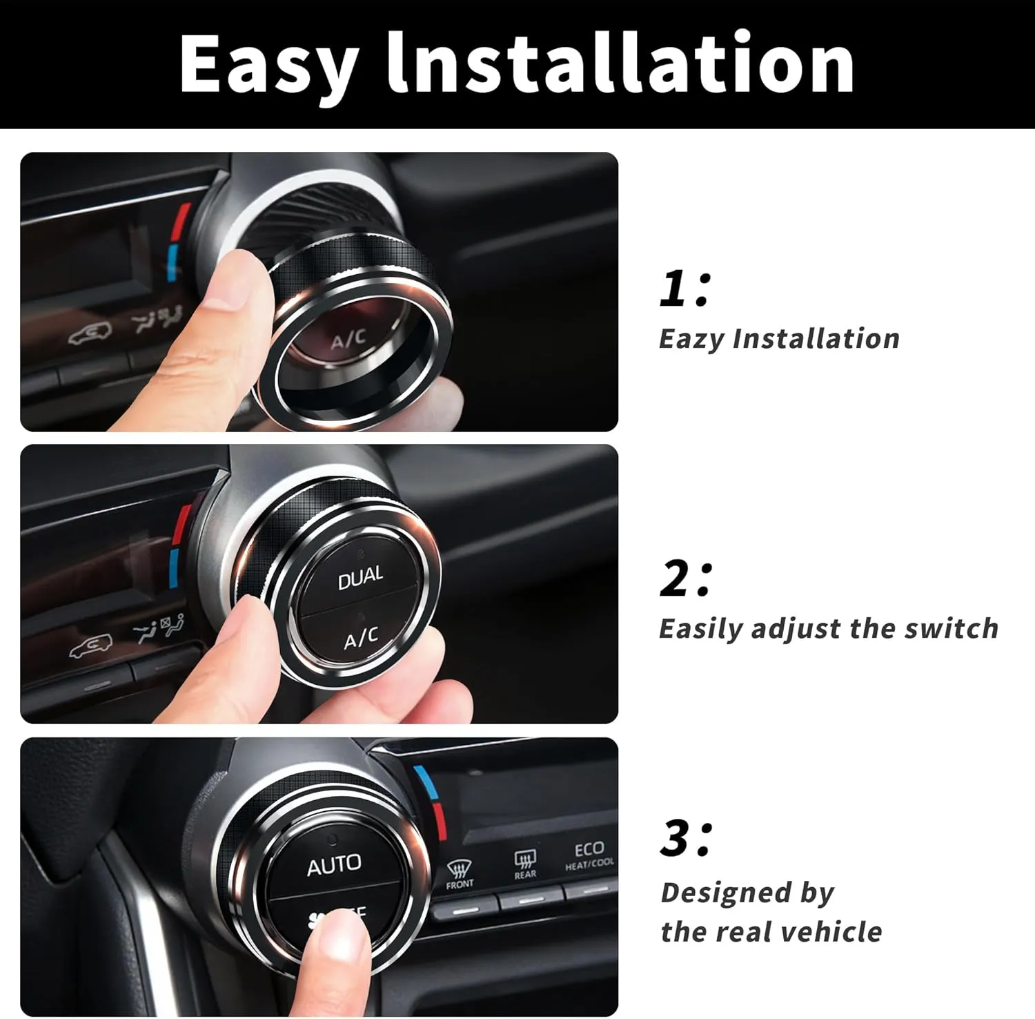 for Toyota RAV4 Accessories 2025 2024 2023 2022 2021 2020 2019 -Air Conditioning Knob Covers, Push Start Button Cover Trim Rings 4pcs (Black)