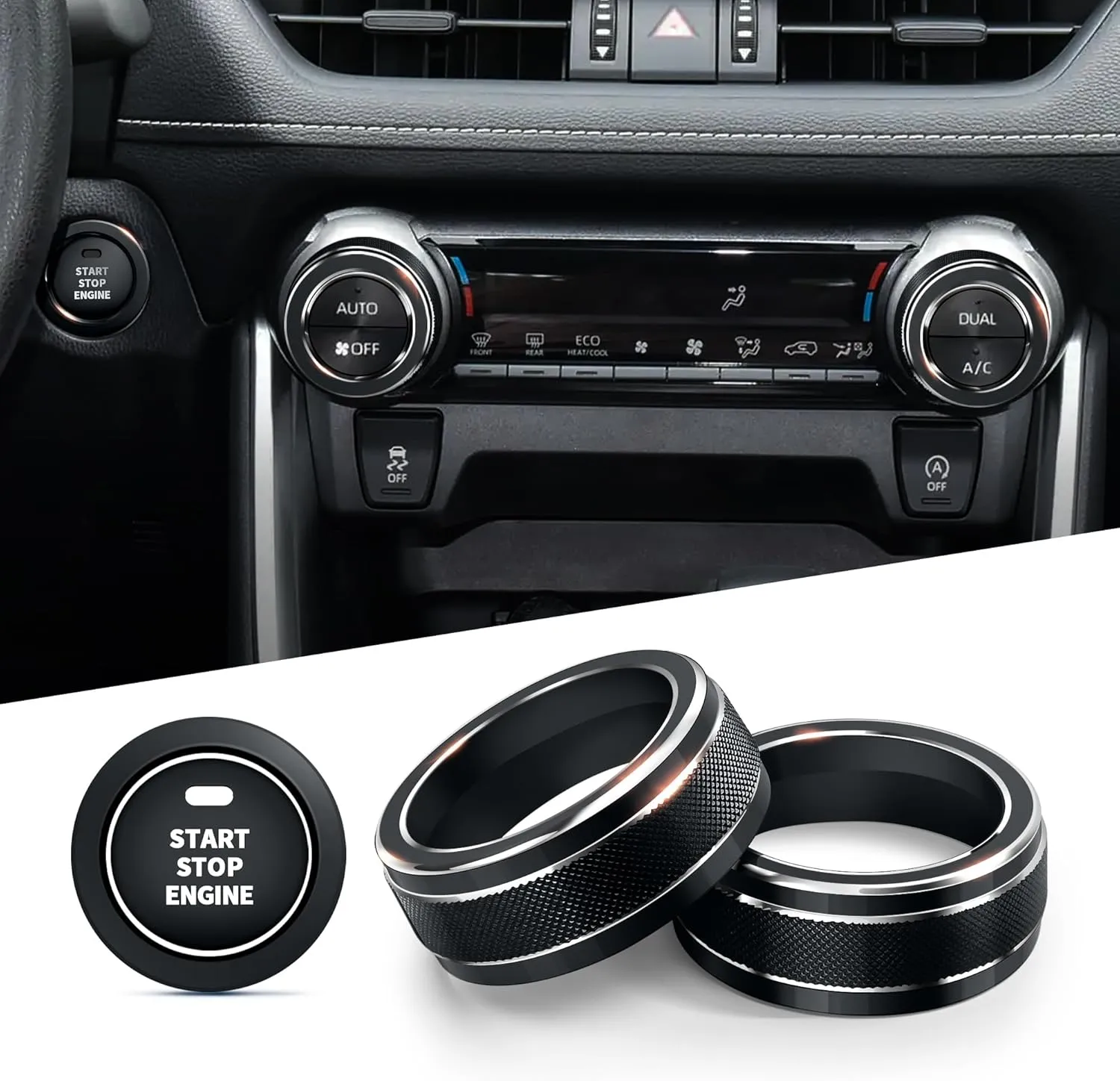 for Toyota RAV4 Accessories 2025 2024 2023 2022 2021 2020 2019 -Air Conditioning Knob Covers, Push Start Button Cover Trim Rings 4pcs (Black)