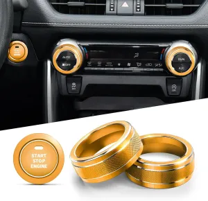 for Toyota RAV4 Accessories 2025 2024 2023 2022 2021 2020 2019 -Air Conditioning Knob Covers, Push Start Button Cover Trim Rings 4pcs (Glod)