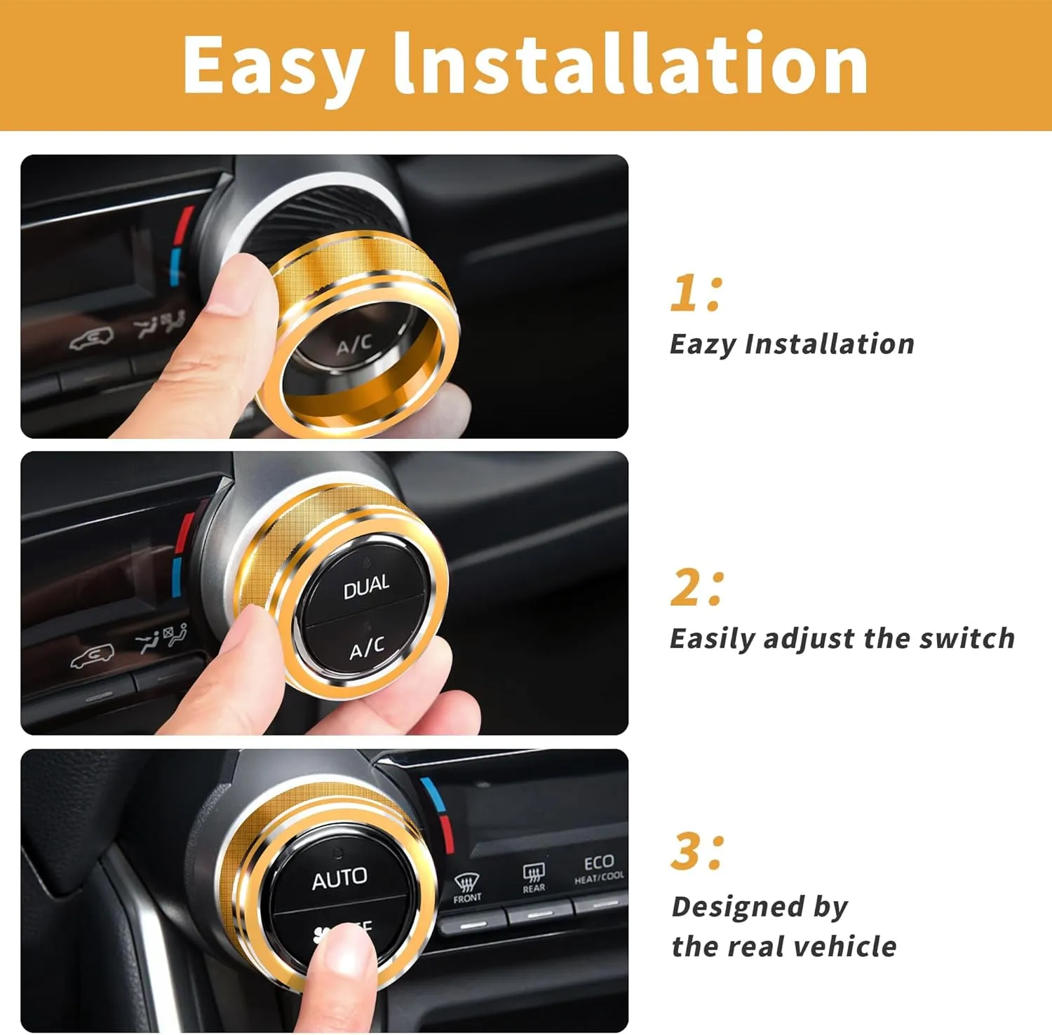 for Toyota RAV4 Accessories 2025 2024 2023 2022 2021 2020 2019 -Air Conditioning Knob Covers, Push Start Button Cover Trim Rings 4pcs (Glod)