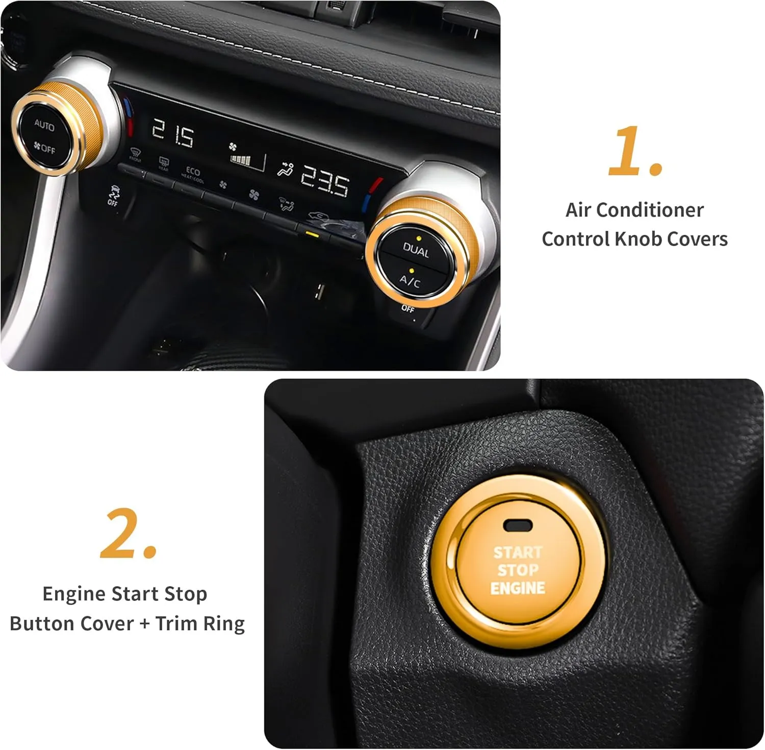 for Toyota RAV4 Accessories 2025 2024 2023 2022 2021 2020 2019 -Air Conditioning Knob Covers, Push Start Button Cover Trim Rings 4pcs (Glod)