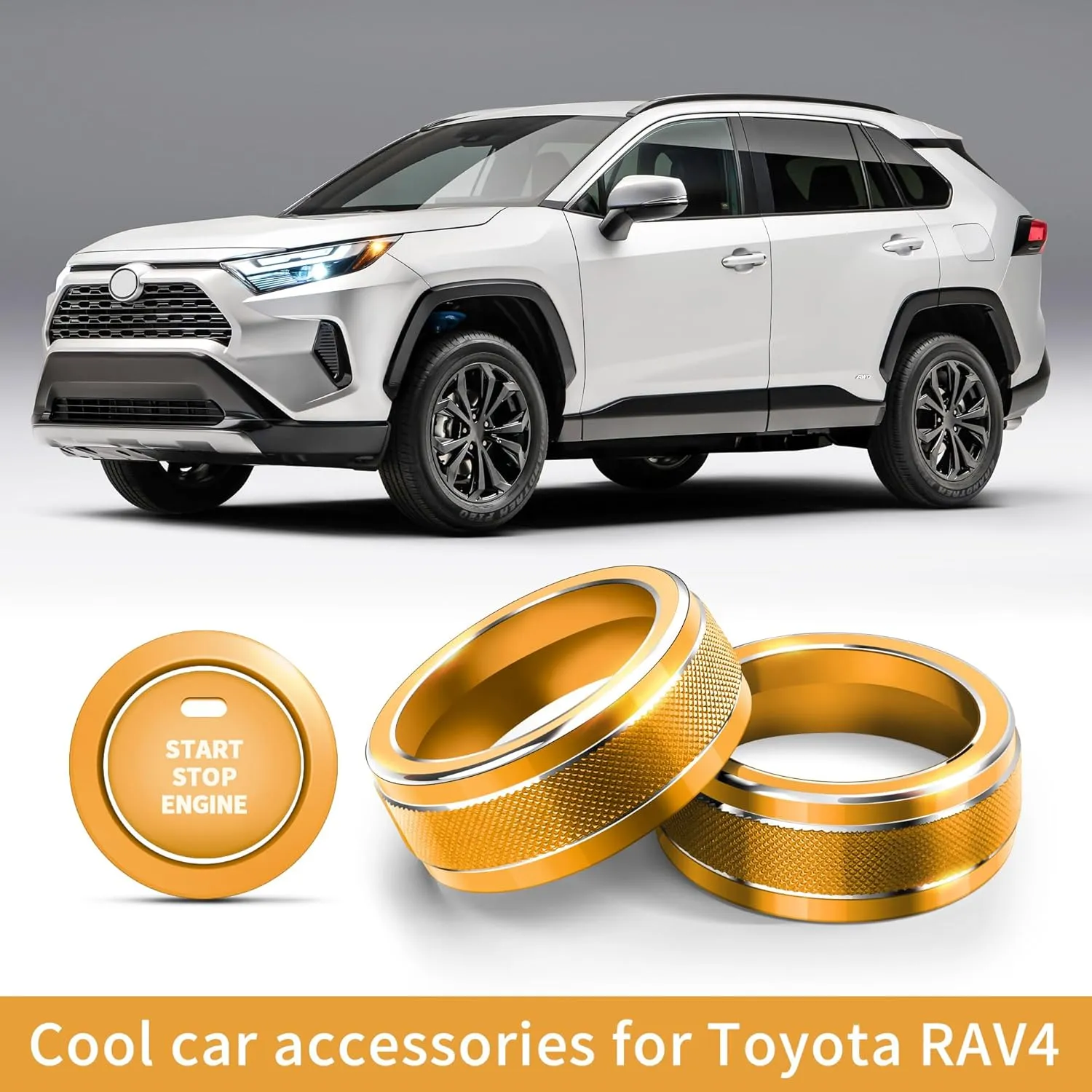 for Toyota RAV4 Accessories 2025 2024 2023 2022 2021 2020 2019 -Air Conditioning Knob Covers, Push Start Button Cover Trim Rings 4pcs (Glod)