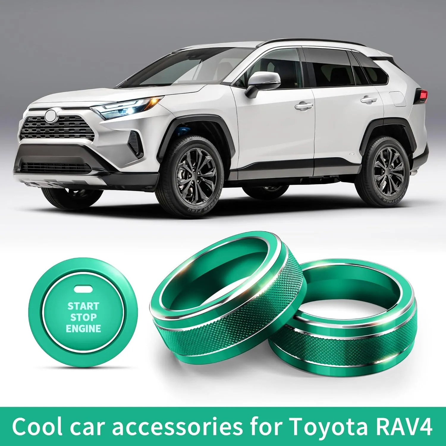 for Toyota RAV4 Accessories 2025 2024 2023 2022 2021 2020 2019 -Air Conditioning Knob Covers, Push Start Button Cover Trim Rings 4pcs (Green)