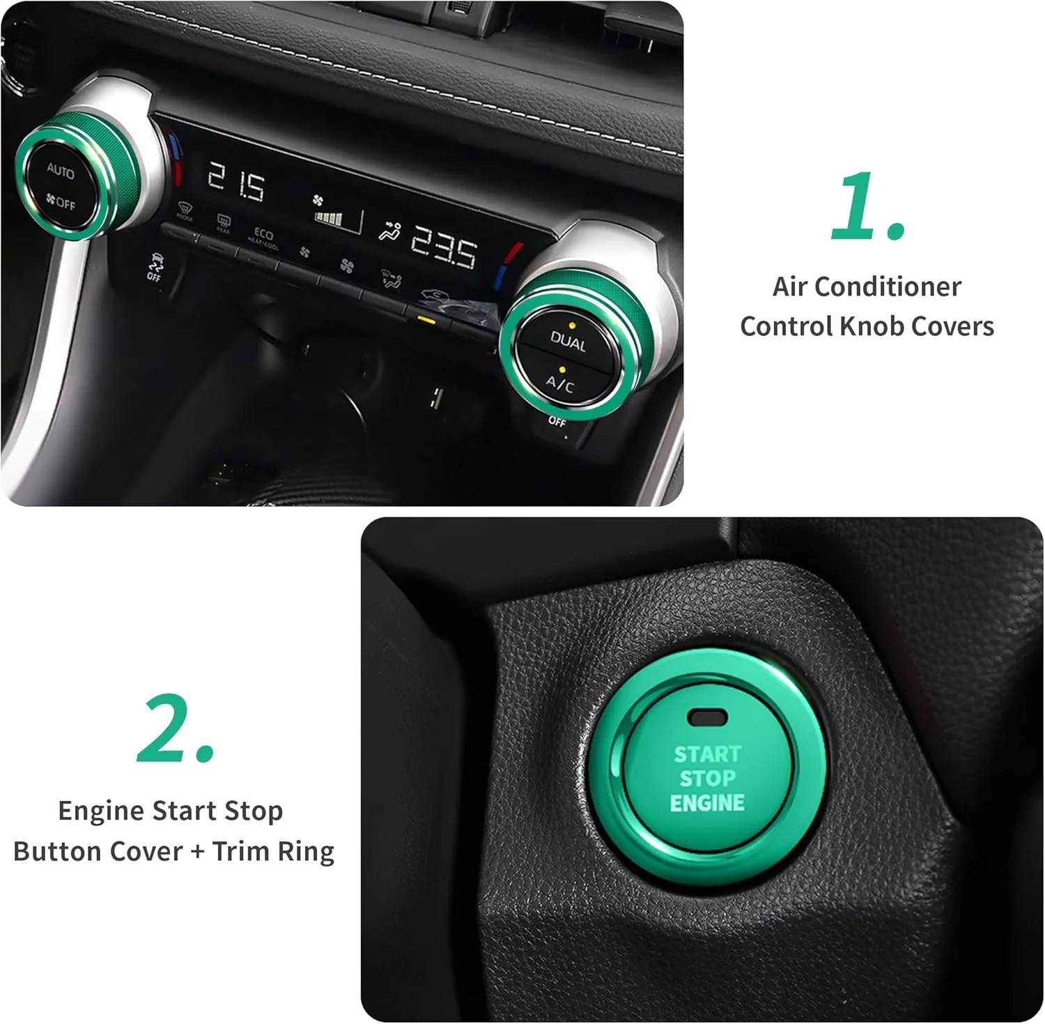 for Toyota RAV4 Accessories 2025 2024 2023 2022 2021 2020 2019 -Air Conditioning Knob Covers, Push Start Button Cover Trim Rings 4pcs (Green)